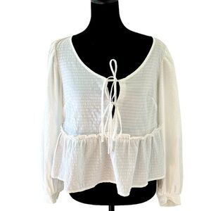 Topshop textured tie front peplum top in ivory Size 4​​